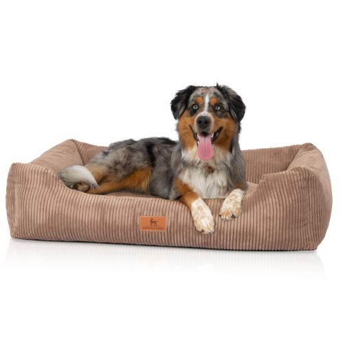 Knuffelwuff Olivia dog bed made of corduroy with the characteristics of a hand-woven material, M – L, 85 x 63 cm, brown