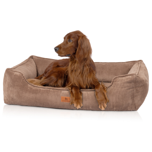 Knuffelwuff Nunavut orthopaedic dog bed made of corduroy with the characteristics of a hand-woven material, M – L, 85 x 63 cm, brown