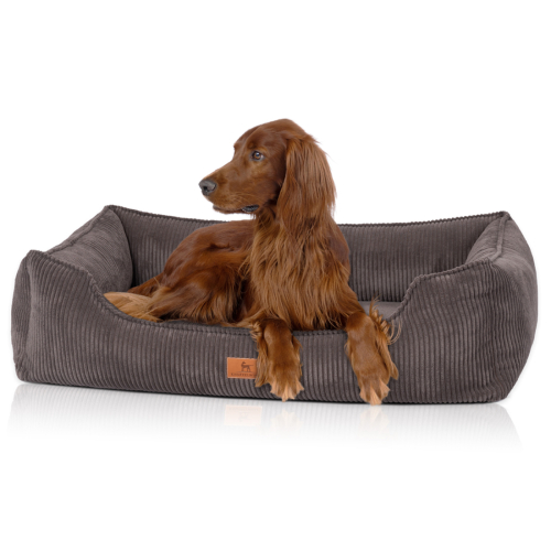 Knuffelwuff Nunavut orthopaedic dog bed made of corduroy with the characteristics of a hand-woven material, M – L, 85 x 63 cm, brown grey