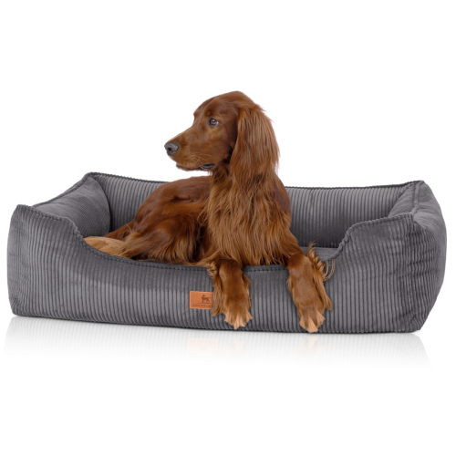 Knuffelwuff Nunavut orthopaedic dog bed made of corduroy with the characteristics of a hand-woven material, M – L, 85 x 63 cm, grey