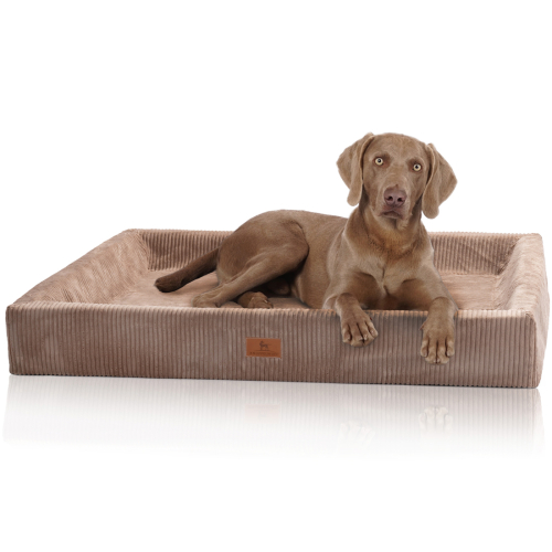 Knuffelwuff Santiago orthopaedic dog bed made of corduroy with the characteristics of a hand-woven material, M – L, 85 x 65 cm, brown