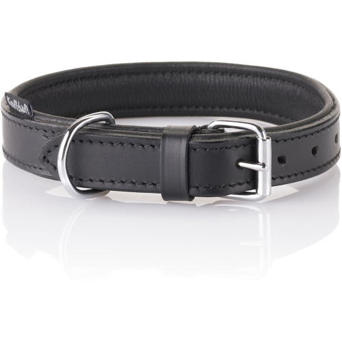 Knuffelwuff Soft Leather Dog Collar Basic Plus Black, 19-25cm