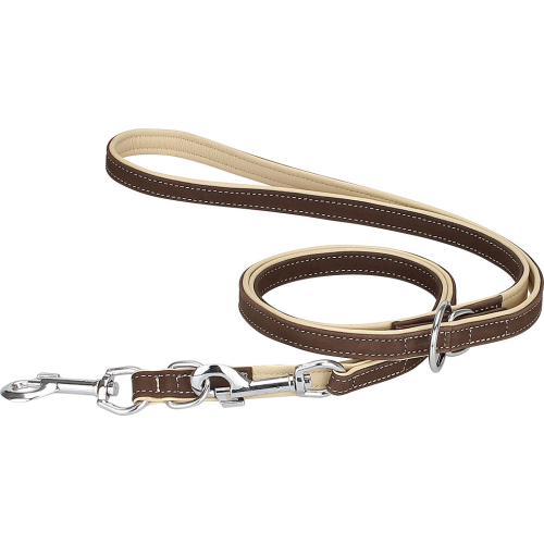 Knuffelwuff Adjustable Soft Nubuck Leather Dog Lead Orlando Brown/Beige, Length 200cm, Width 1.2cm