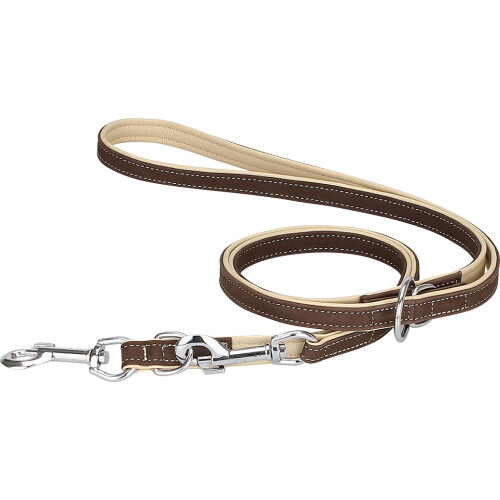 Knuffelwuff Adjustable Soft Nubuck Leather Dog Lead Orlando Brown/Beige, Length 200cm, Width 1.8cm