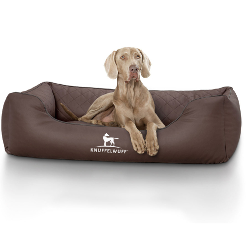 Knuffelwuff Laser-Quilted Artificial Leather Dog Bed Milan XL 105 x 75cm Brown