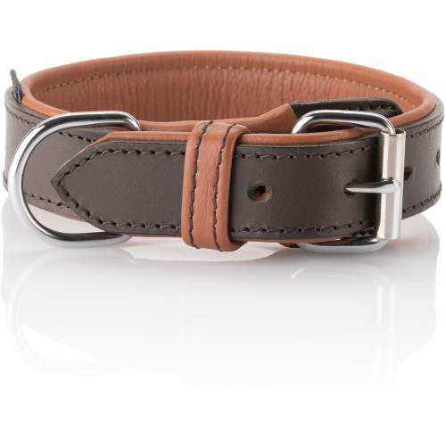 Knuffelwuff Soft Leather Dog Collar with Buckle Protection Detroit Brown/Orange Brown, 30-38cm, 3.2cm