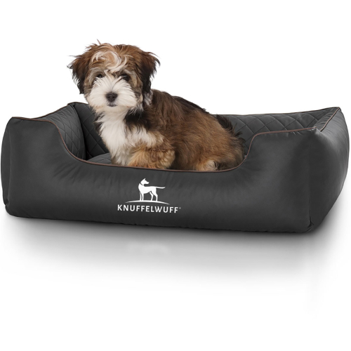 Knuffelwuff Laser-Quilted Artificial Leather Dog Bed Milan M-L 85 x 63cm Black