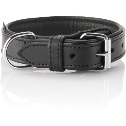 Knuffelwuff Soft Leather Dog Collar with Buckle Protection Detroit Black, 30-38cm, 3.2cm