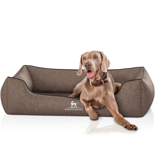 Knuffelwuff Velour Orthopaedic Dog Bed with Hand-Woven Material Look Amelie XL 105 x 75cm Brown