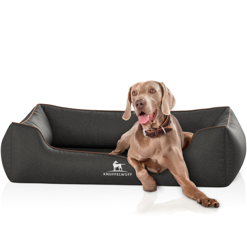 Knuffelwuff Velour Orthopaedic Dog Bed with Hand-Woven Material Look Amelie XL 105 x 75cm Black