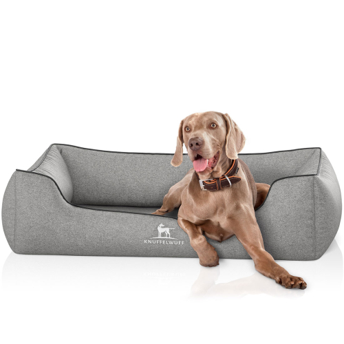 Knuffelwuff Velour Orthopaedic Dog Bed with Hand-Woven Material Look Amelie XL 105 x 75cm Grey