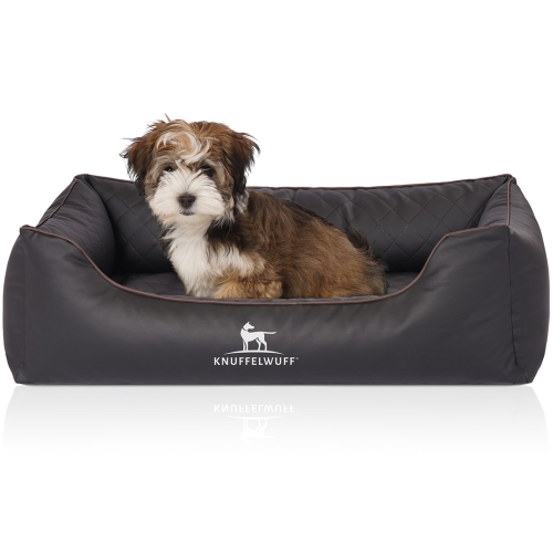 Knuffelwuff Laser-Quilted Artificial Leather Orthopaedic Dog Bed Madison M-L 85 x 63cm Black