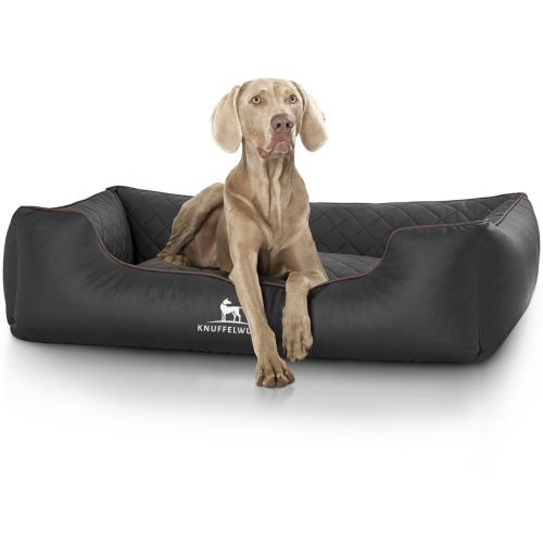 Knuffelwuff Laser-Quilted Artificial Leather Orthopaedic Dog Bed Madison XL 105 x 75cm Black