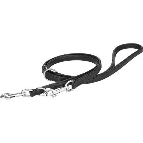 Knuffelwuff Adjustable Soft Leather Dog Lead Basic Plus Black, Length 200cm, Width 2.0cm