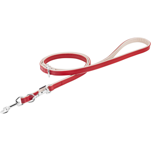 Knuffelwuff Adjustable Soft Leather Dog Lead Basic Plus Red/Beige, Length 200cm, Width 2.0cm