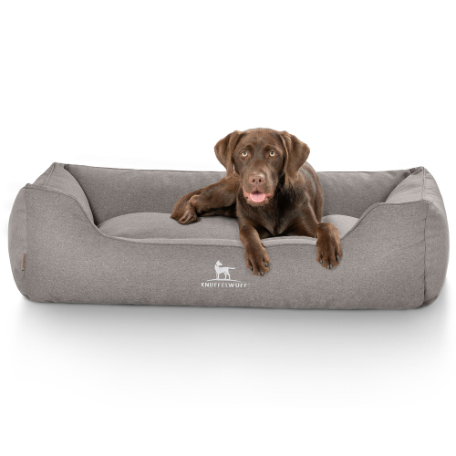 Knuffelwuff Velour Dog Bed Crispino with Hand-Woven Material Look XL 105 x 75cm Grey