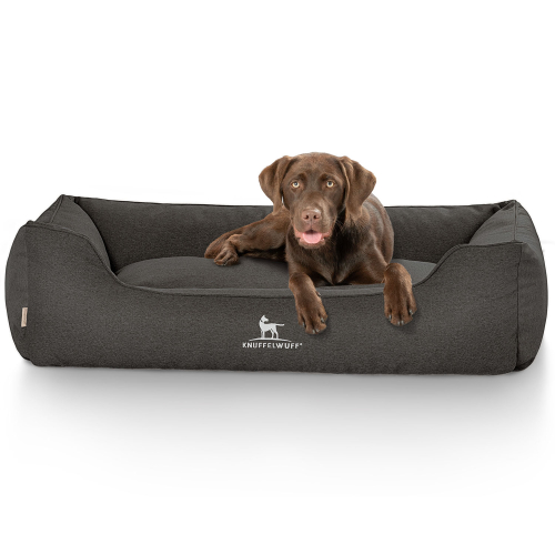 Knuffelwuff Velour Dog Bed Crispino with Hand-Woven Material Look XXL 120 x 85cm Black