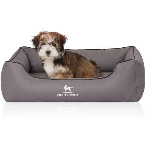 Knuffelwuff Laser-Quilted Artificial Leather Orthopaedic Dog Bed Madison M-L 85 x 63cm Grey
