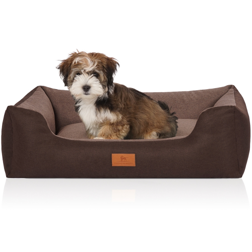 Knuffelwuff Velour Dog Bed Luke with Fine Hand-Woven Material Look M-L 85 x 63cm Brown-Potato