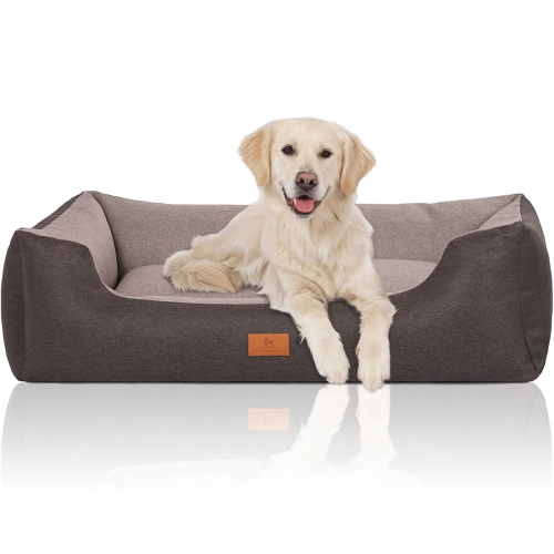 Knuffelwuff Velour Dog Bed Luke with Fine Hand-Woven Material Look XL 105 x 75cm Black-Grey