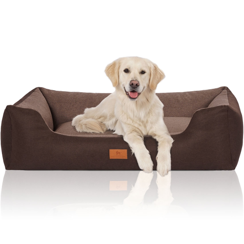 Knuffelwuff Velour Dog Bed Luke with Fine Hand-Woven Material Look XL 105 x 75cm Brown-Potato