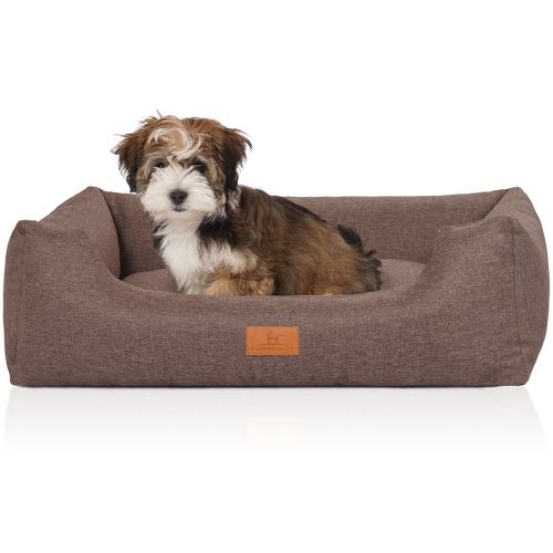 Knuffelwuff Velour Dog Bed Lotte with Fine Hand-Woven Material Look M-L 85 x 63cm Grey-Brown