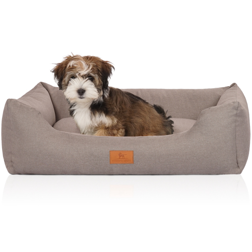Knuffelwuff Velour Dog Bed Lotte with Fine Hand-Woven Material Look M-L 85 x 63cm Light Grey