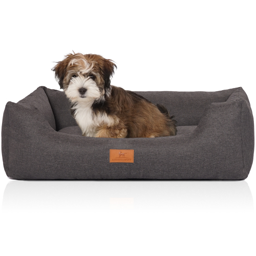 Knuffelwuff Velour Dog Bed Lotte with Fine Hand-Woven Material Look M-L 85 x 63cm Grey
