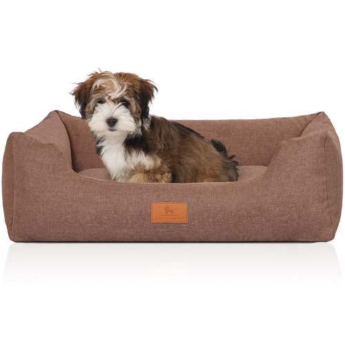 Knuffelwuff Velour Dog Bed Lotte with Fine Hand-Woven Material Look M-L 85 x 63cm Light Brown
