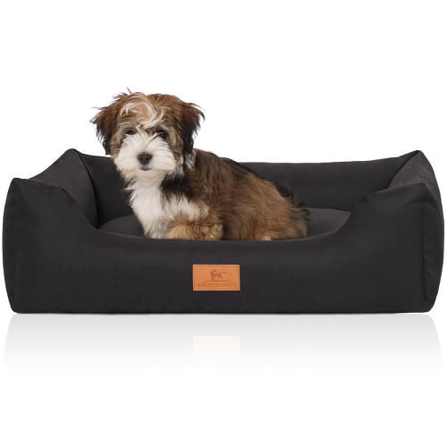 Knuffelwuff Velour Dog Bed Lotte with Fine Hand-Woven Material Look M-L 85 x 63cm Black