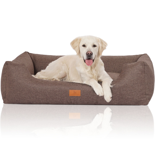Knuffelwuff Velour Dog Bed Lotte with Fine Hand-Woven Material Look XL 105 x 75cm Grey-Brown