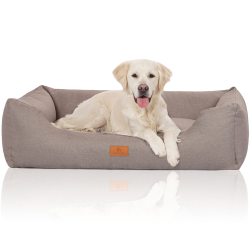 Knuffelwuff Velour Dog Bed Lotte with Fine Hand-Woven Material Look XL 105 x 75cm Light Grey