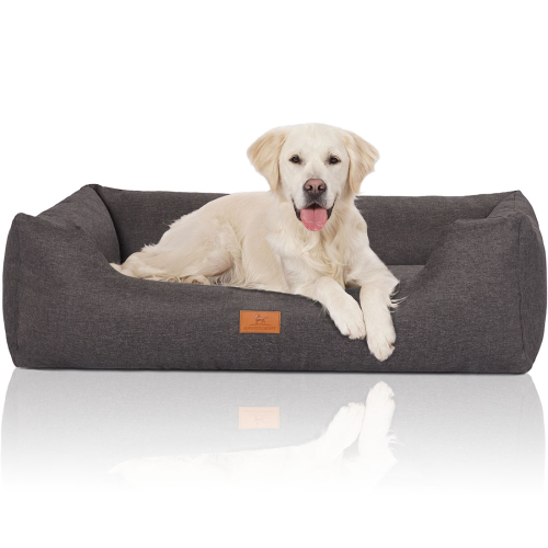 Knuffelwuff Velour Dog Bed Lotte with Fine Hand-Woven Material Look XL 105 x 75cm Grey
