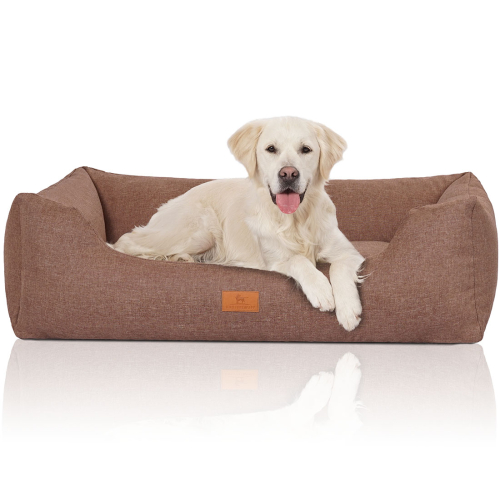 Knuffelwuff Velour Dog Bed Lotte with Fine Hand-Woven Material Look XL 105 x 75cm Light Brown