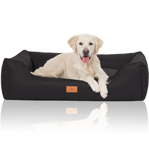Knuffelwuff Velour Dog Bed Lotte with Fine Hand-Woven Material Look XXL 120 x 85cm Black