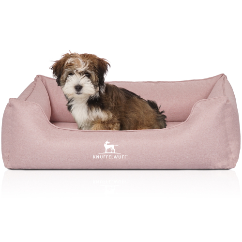 Knuffelwuff Velour Orthopaedic Dog Bed with Fine Hand-Woven Material Look Luisa Sunshine Edition M-L 85 x 63cm Pink