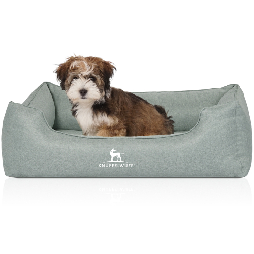 Knuffelwuff Velour Orthopaedic Dog Bed with Fine Hand-Woven Material Look Luisa Sunshine Edition M-L 85 x 63cm Teal