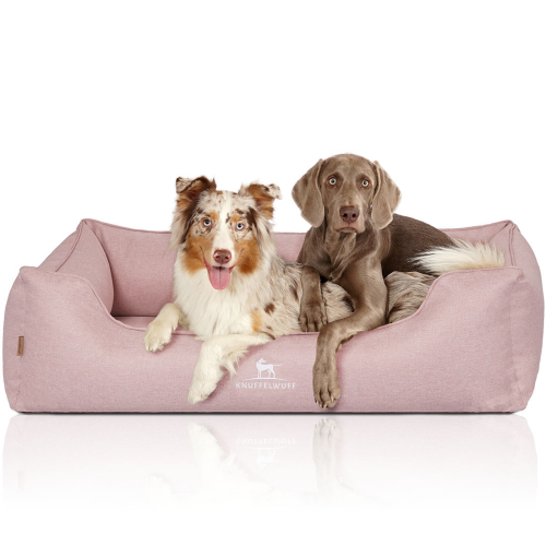 Knuffelwuff Velour Orthopaedic Dog Bed with Fine Hand-Woven Material Look Luisa Sunshine Edition XL 105 x 75cm Pink