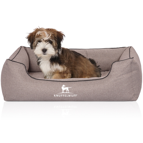 Knuffelwuff Velour Orthopaedic Dog Bed with Hand-Woven Material Look Wippo M-L 85 x 63cm Grey