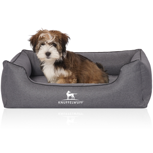 Knuffelwuff Velour Orthopaedic Dog Bed with Hand-Woven Material Look Wippo M-L 85 x 63cm Grey Blue