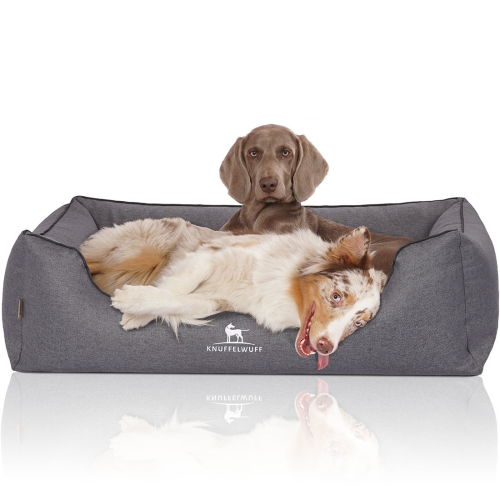 Knuffelwuff Velour Orthopaedic Dog Bed with Hand-Woven Material Look Wippo XL 105 x 75cm Grey Blue