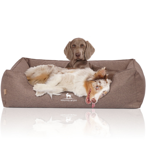 Knuffelwuff Velour Orthopaedic Dog Bed with Hand-Woven Material Look Wippo XL 105 x 75cm Potato