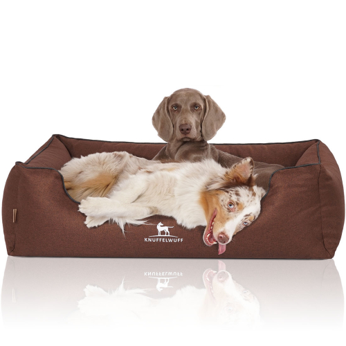 Knuffelwuff Velour Orthopaedic Dog Bed with Hand-Woven Material Look Wippo XXL 120 x 85cm Brown