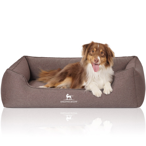 Knuffelwuff Velour Orthopaedic Dog Bed with Hand-Woven Material Look Leano XL 105 x 75cm Brown