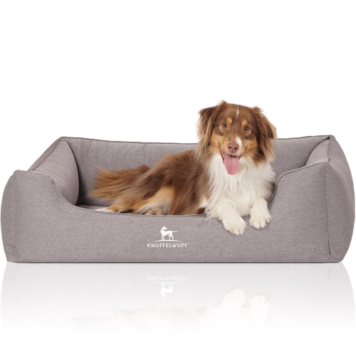 Knuffelwuff Velour Orthopaedic Dog Bed with Hand-Woven Material Look Leano XL 105 x 75cm Grey