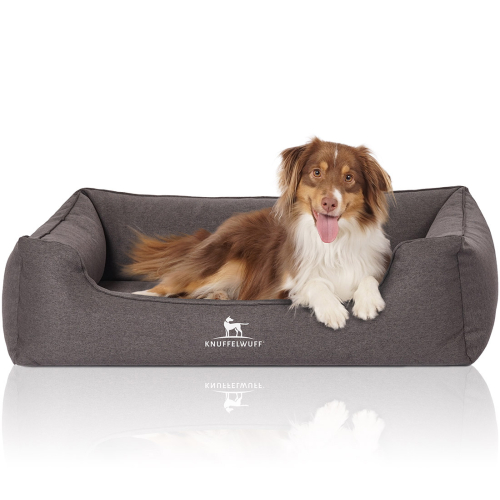 Knuffelwuff Velour Orthopaedic Dog Bed with Hand-Woven Material Look Leano XXL 120 x 85cm Black