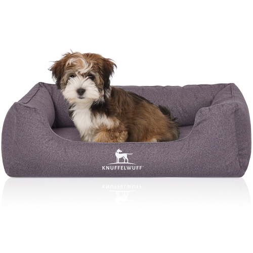 Knuffelwuff Velour Water-Repellent Orthopaedic Dog Bed with Hand-Woven Material Look Malou M-L 85 x 63cm Grey