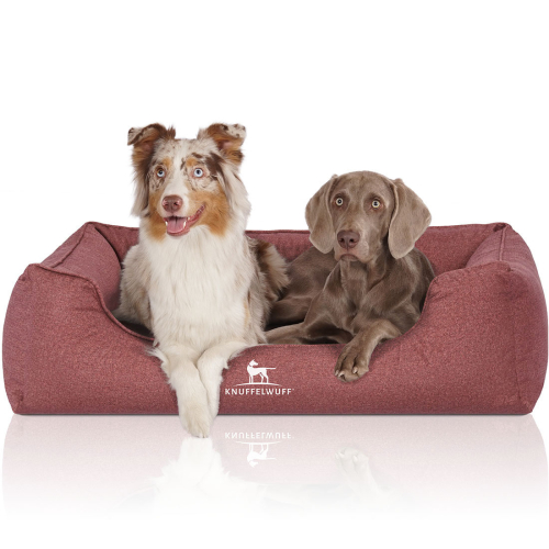 Knuffelwuff Velour Water-Repellent Orthopaedic Dog Bed with Hand-Woven Material Look Malou XL 105 x 75cm Red
