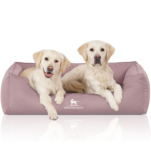 Knuffelwuff Velour Water-Repellent Orthopaedic Dog Bed with Hand-Woven Material Look Leon XL 105 x 75cm Pink