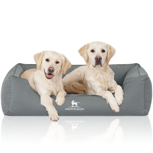 Knuffelwuff Velour Water-Repellent Orthopaedic Dog Bed with Hand-Woven Material Look Leon XL 105 x 75cm Teal